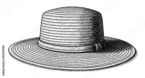 Vintage Straw Boater Hat Illustration with Classic Design.