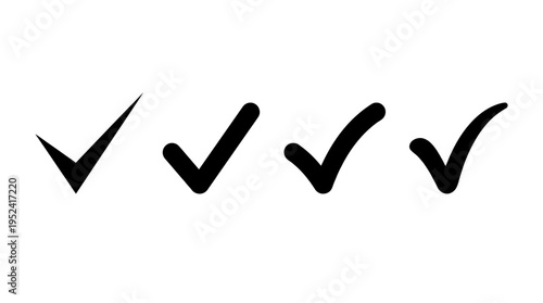 Simple Black Check Marks Set of Four Icons Isolated on a White Background