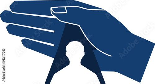 Symbolic illustration of a hand protecting two silhouetted figures, representing care and support within a community or organization