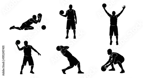 Basketball Player Silhouettes Set: Dynamic Poses of Athletes in Action