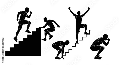 Stair Workout Silhouette: Dynamic Fitness Poses for Strength and Cardio Training