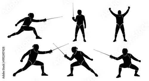 Fencing Silhouettes: Action Poses of Athletes in Combat and Victory
