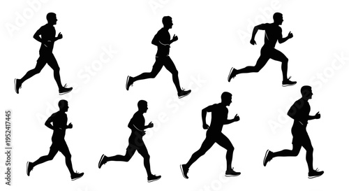 Runner Silhouettes: Dynamic Motion Sequence of Athletic Men Running