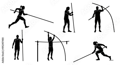 Pole Vault Silhouettes: Dynamic Action Sequence of Athletes in Motion