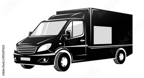 Illustration of a Black Delivery Van with Cargo Box.