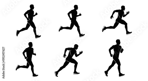 Runner Silhouette Sequence: Six Stages of Athletic Stride Motion