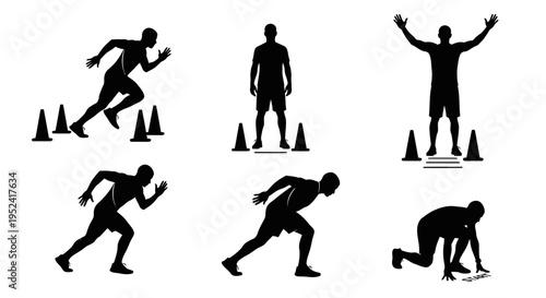 Runner Silhouettes: Sprinting, Starting, and Celebrating Victory