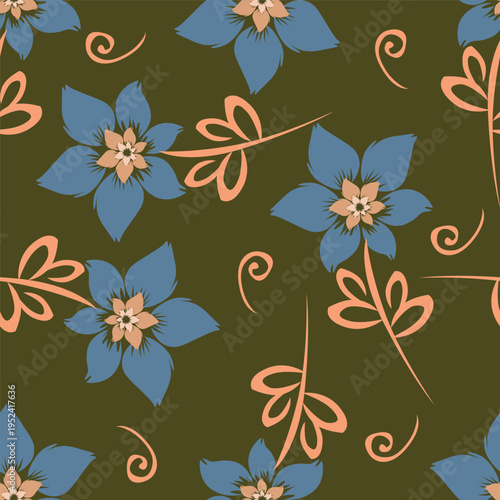 Exotic hand drawn flowers, seamless patterns with floral for fabric, textiles, clothing, wrapping paper, cover, banner, home decor, abstract backgrounds