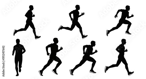 Runner Silhouette Sequence: Dynamic Motion Study of Athletic Male Jogging