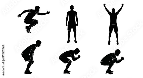 Fitness Silhouette Set: Jumping, Squatting, Standing, Action Poses
