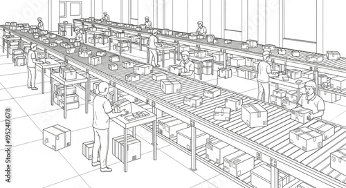 Detailed Sketch of a Large Industrial Production Line.