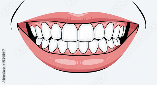 Illustration of a smiling mouth with healthy teeth.