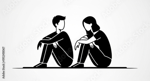 Two figures sitting facing each other in silhouette.