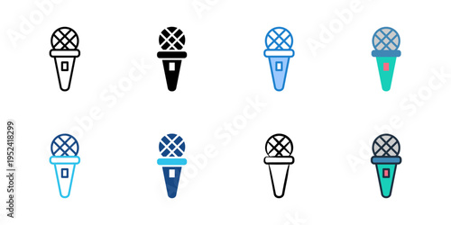 Microphone icons set multiple style collection. Editable stroke 

