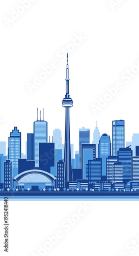 Vector illustration of Toronto city skyline with CN Tower isolated on White Background