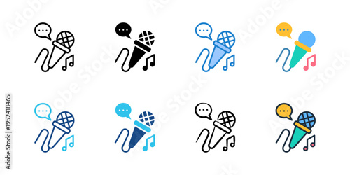 Karaoke icons set multiple style collection. Editable stroke 
