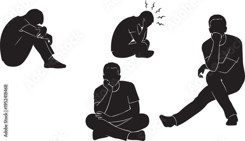 Silhouettes of men in various emotional poses and stress