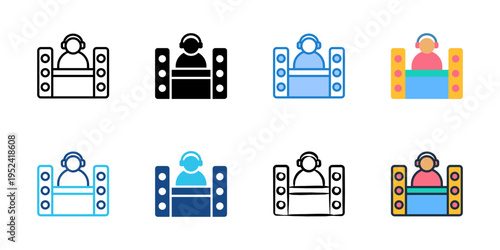 DJ booth icons set multiple style collection. Editable stroke 
