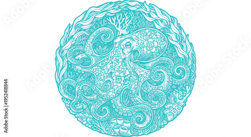 Vector turquoise mandala design element isolated on White Background