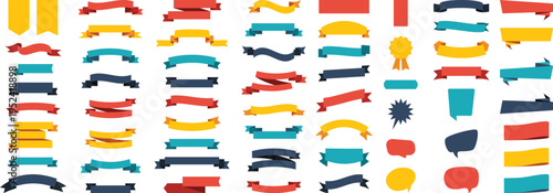 Ribbon Banner Collection, Colorful Vintage Labels and Badge Elements Set