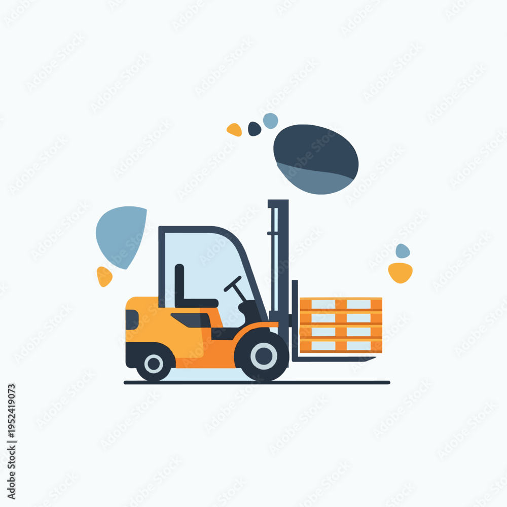 Naklejka premium Warehouse Forklift Moving Pallet Flat Vector for Presentation, Website UI, and Infographic