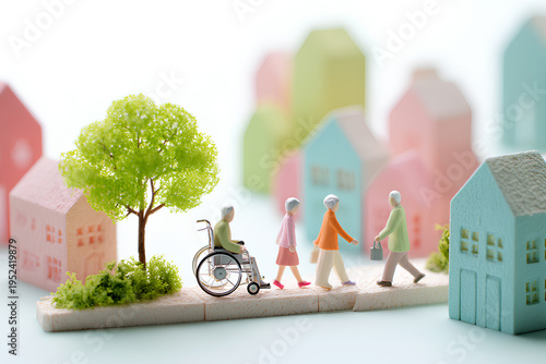 多様な人々が支え合い歩むやさしい共生の街並み風景
