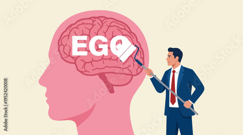 Man Erasing 'EGO' from a Brain Illustration