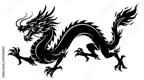 Dynamic silhouette of an ancient Eastern dragon, a powerful cultural concept symbolizing strength, fortune, and legendary mystique
