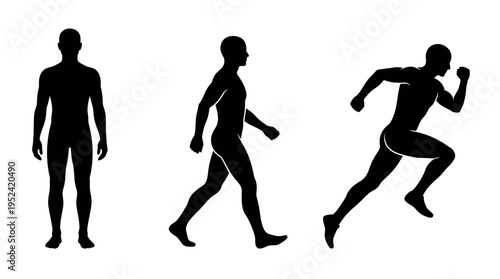 Human figure silhouettes showing standing, walking, and running poses