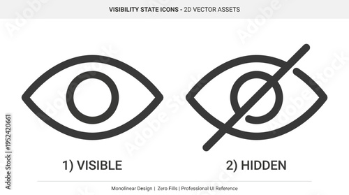 Set of two eye icons representing visibility states visible and hidden