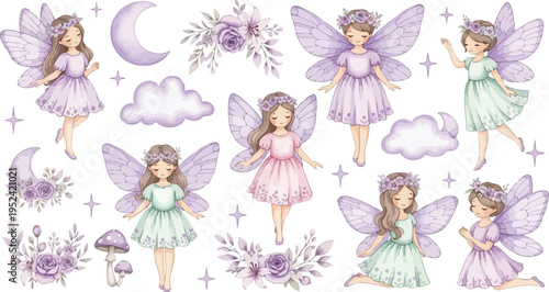 Seamless cute butterfly fairy pattern background