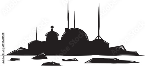 Futuristic alien city silhouette against a transparent background distant planet architecture design