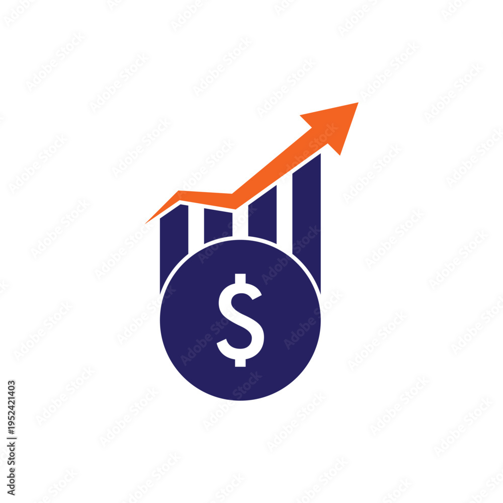 Obraz premium Dollar coin with a rising bar graph
