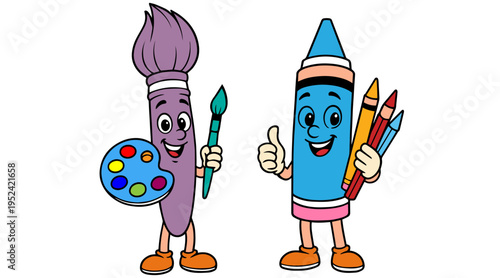 Paint brush character with happy expression