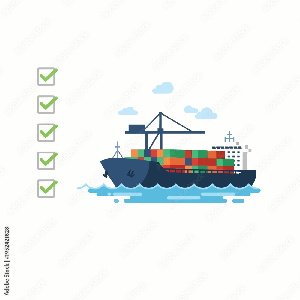 Obraz premium Cargo Ship Flat Vector for Presentation, Website UI, and Infographic