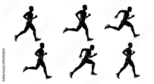 Runner Silhouette Sequence: Dynamic Motion Study of Athletic Male Jogging