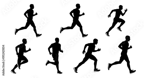 Running Man Silhouette Sequence: Dynamic Motion Study of Athleticism and Fitness