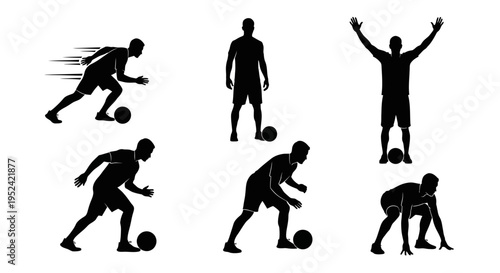Soccer Player Silhouettes: Dynamic Poses of Athletes in Action with Ball