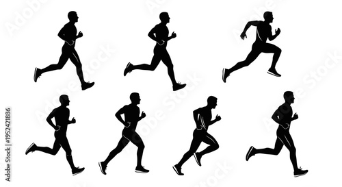 Runner Silhouette Set: Different Running Poses, Motion Sequence