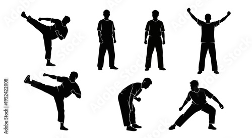 Martial Arts Silhouette Set: Dynamic Poses of Combat and Exercise