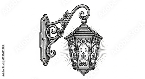 Detailed Sketch of an Ornate Outdoor Wall Lantern.
