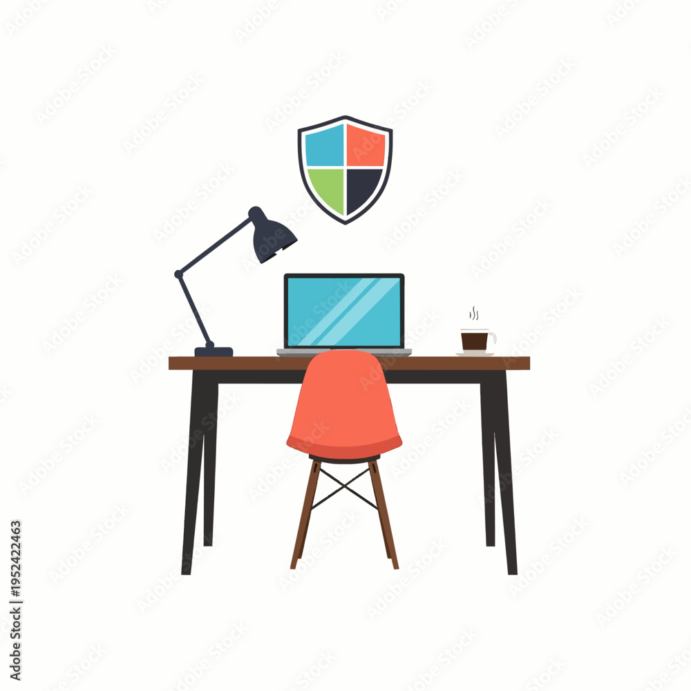 Fototapeta premium Remote Work Home Office Desk Flat Vector for Presentation, Website UI, and Infographic