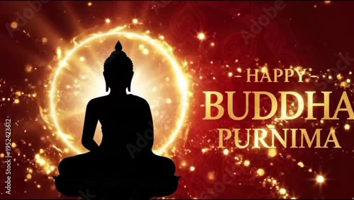 Silhouette of buddha meditating under bodhi tree for happy buddha purnima