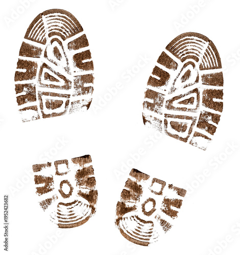Shoe sole imprint. Mud marks left by shoe treads. Footprint