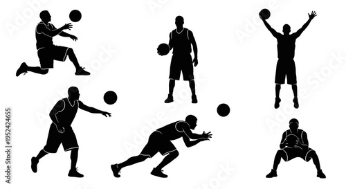 Basketball Player Silhouettes: Action Poses Collection