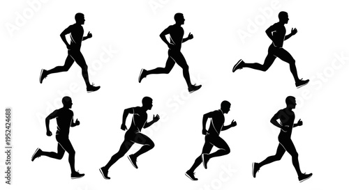 Runner Silhouette Sequence: Dynamic Motion Study of Athletic Stride and Movement