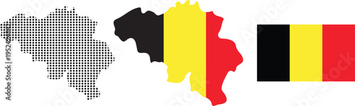 Belgium Map Halftone Pattern and Belgium Flag Map with National Flag Vector Illustration