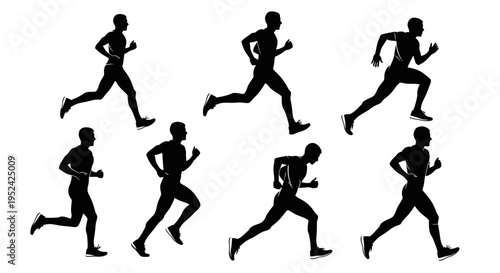 Silhouette of a Runner in Motion: Multiple Poses of Athleticism and Speed