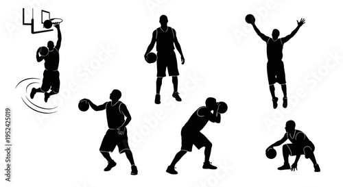 Basketball Player Silhouettes: Action Poses Collection