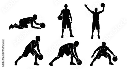 Basketball Player Silhouettes: Dynamic Poses and Actions